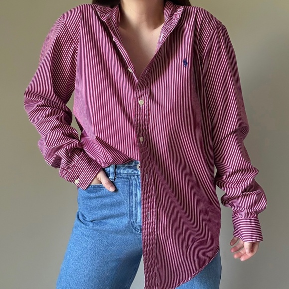 Ralph Lauren Striped Button-Up Shirt in Brick + Cloud - Picture 1 of 8